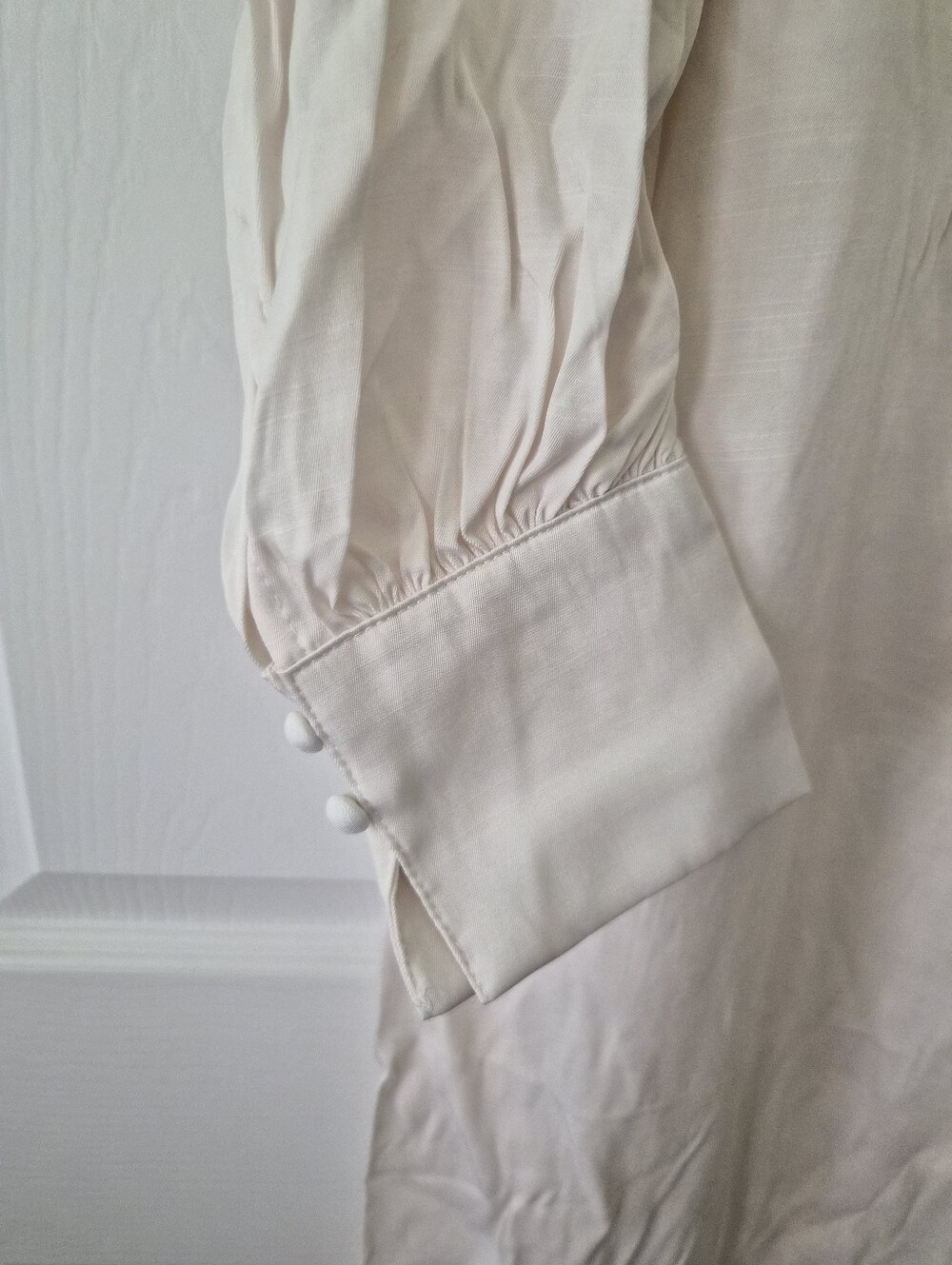 NWT H&M HM Cream V Neck Dress Wide Cut L/S Beach Kaftan Midi Shirt Collar MEDIUM - Picture 7 of 8